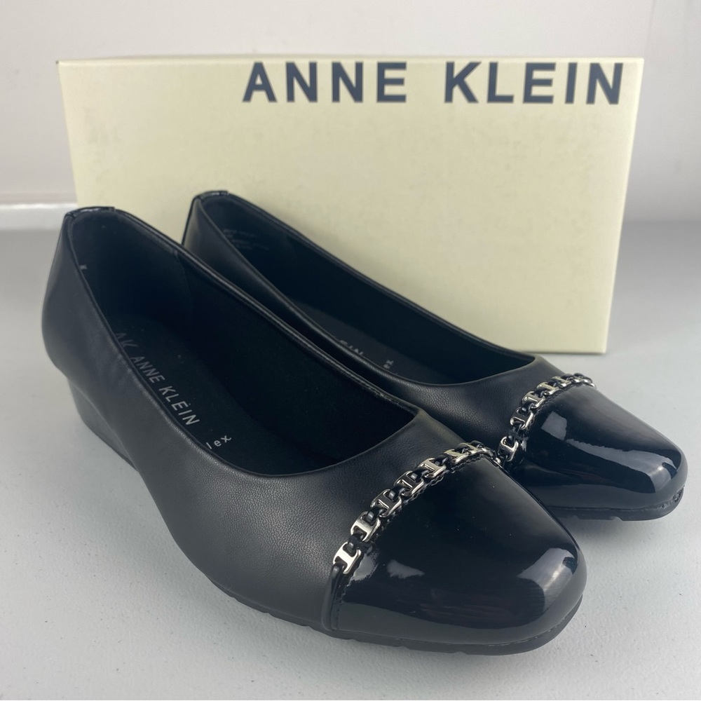 NEW Anne Klein Womens Mimi Black Slip On Wedge Heel Pumps - Size 8